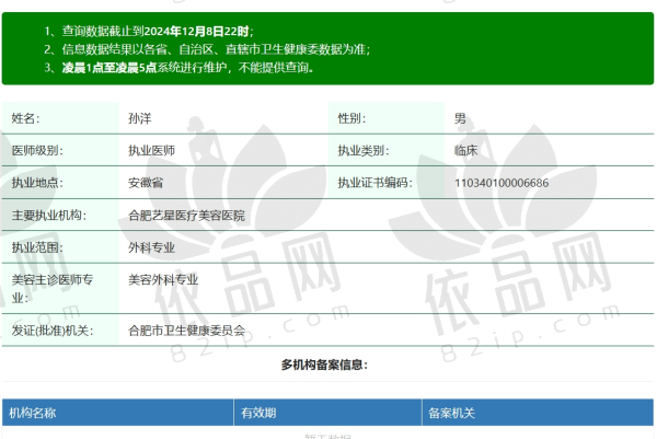 合肥艺星孙洋医生资质