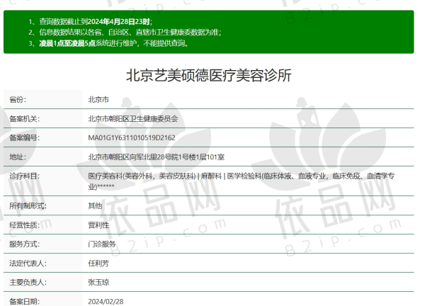 北京艺美硕德医疗美容诊所资质