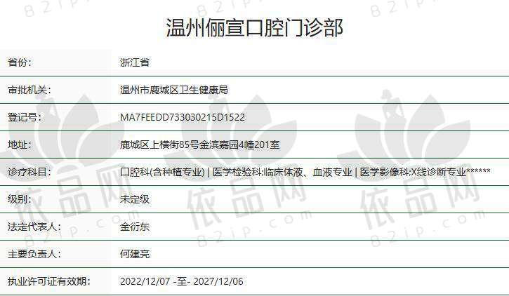 温州俪宣口腔门诊部医院收费价格表