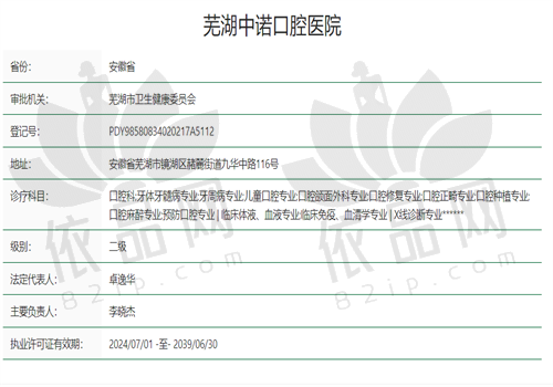 芜湖中诺口腔医院基本信息介绍