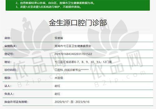 芜湖金生源口腔门诊部医院收费价格表